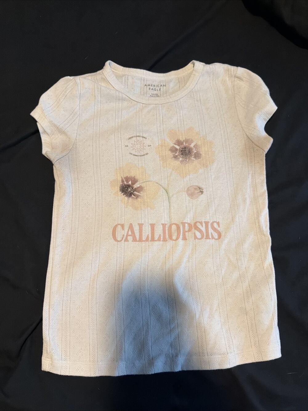 American Eagle AE Women's Cream Off White Tee T Shirt S Calliopsis Flowers